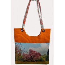 BORSA SHOPPING TELATA  BIANCO ARANCIO CM 35X41 VA01737