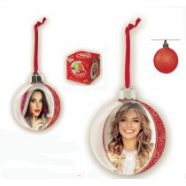 ADDOBBO PALLA PORTAFOTO RETRO ROSSO  GLITTERATO 7,5X7,5  6PZ PFSF105V1
